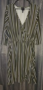 Striped V cut Women's Dress